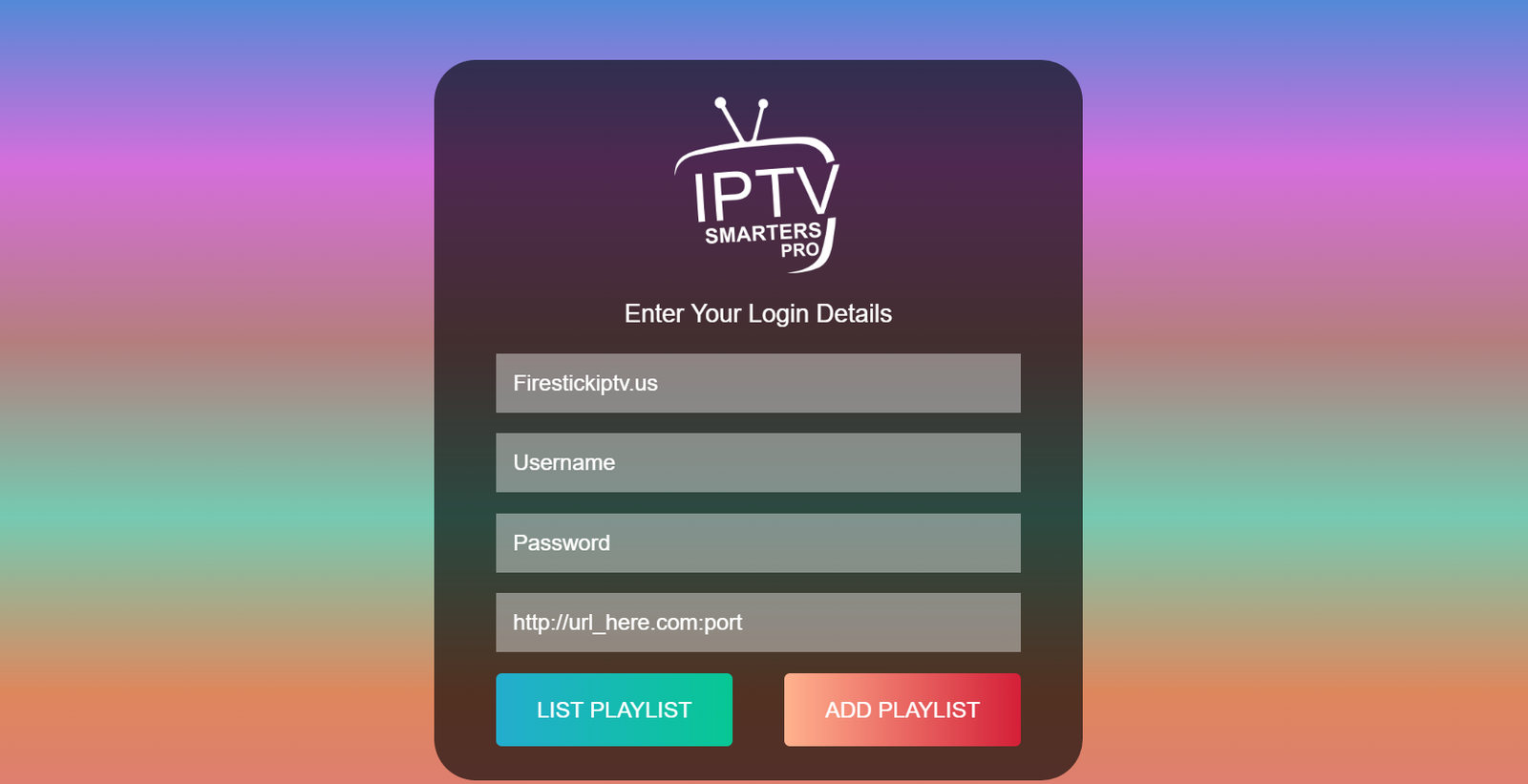 Enter IPTV Login Details